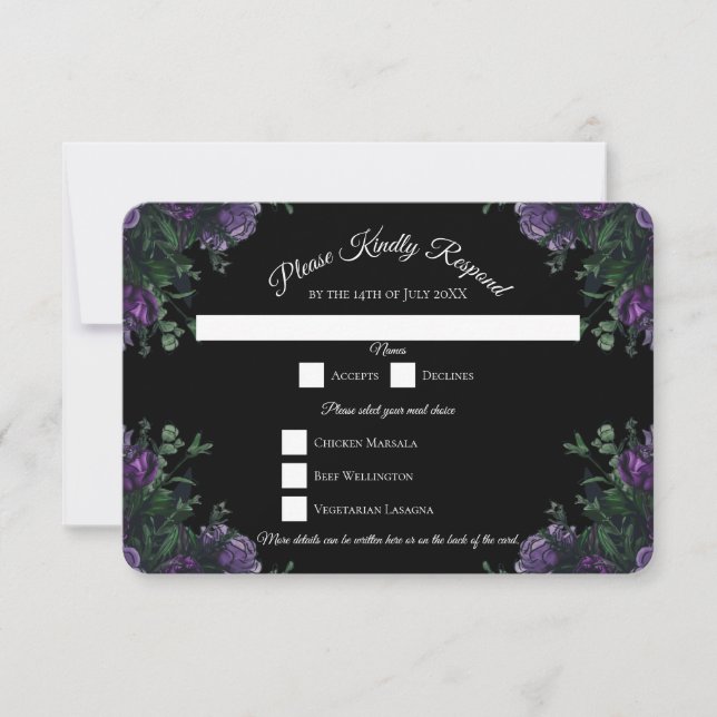 Invitación Black Purple Floral Elegant Wedding Gótico (Anverso)
