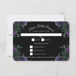Invitación Black Purple Floral Elegant Wedding Gótico