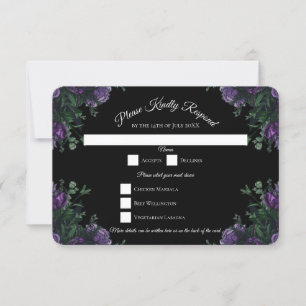 Invitación Black Purple Floral Elegant Wedding Gótico