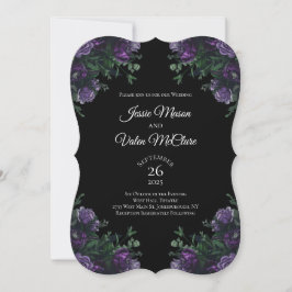 Invitación Black Purple Floral Elegant Wedding Gótico