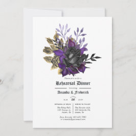 Invitación Black Purple Gold Floral Gothal Ensayo Cena