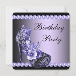 Invitación Black Purple High Heels Shoes fiesta de cumpleaños