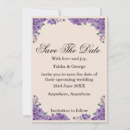 Invitación Black & Purple Jacaranda Flowers Save the Date
