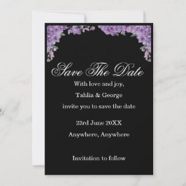 Invitación Black & Purple Jacaranda Flowers Save the Date