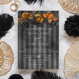 Invitación Black Purple Naranja Watercolor Floral Halloween