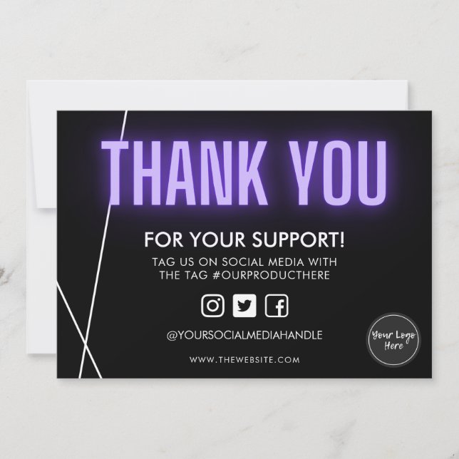 Invitación Black Purple Neon Gracias Inserción de logotipo (Anverso)
