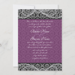 Invitación Black Purple Paisley Damask Wedding Invitation