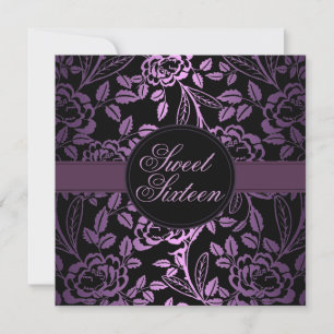 Invitación Black/Purple Rose Design Birthday Invitation