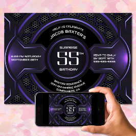 Invitación Black Purple Surprise Fiesta del 55 cumpleaños