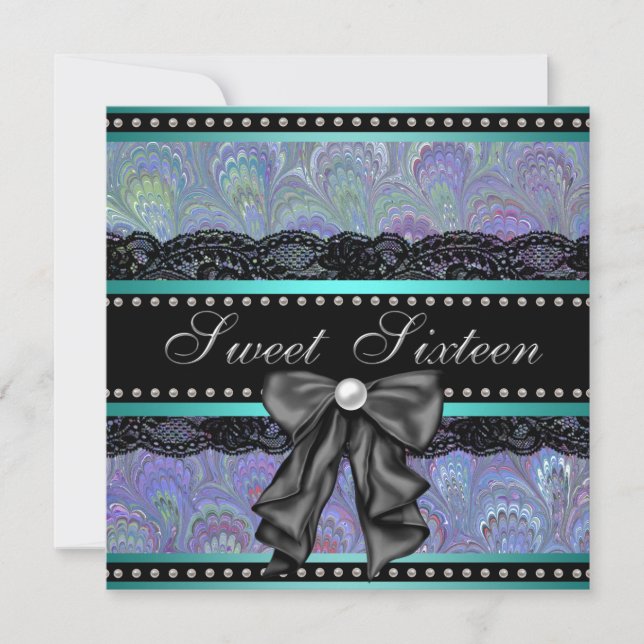 Invitación Black Purple Verde azulado Blue Sweet 16 Cumpleaño (Anverso)