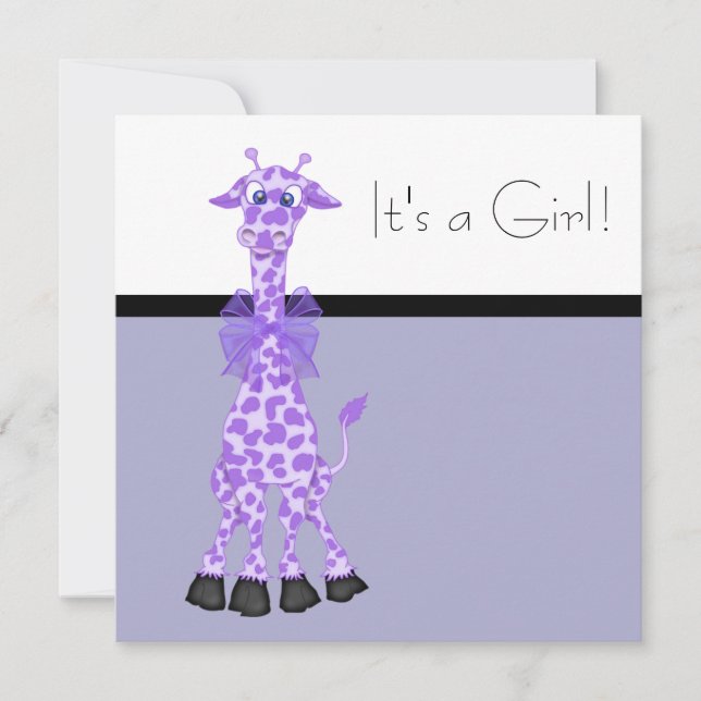 Invitación Black Purple Whimsy Giraffe Baby Shower (Anverso)