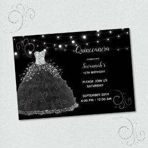 Invitación Black Quinceanera Evena Grill String Luces