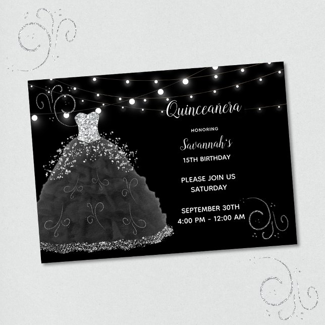 Invitación Black Quinceanera Evena Grill String Luces (Subido por el creador)