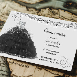 Invitación Black Quinceanera Princess Gown String Luces