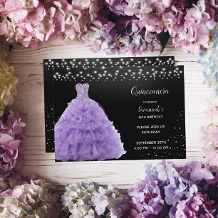 Invitación Black Quinceanera Princess Lt Luces De Brujas Púrp
