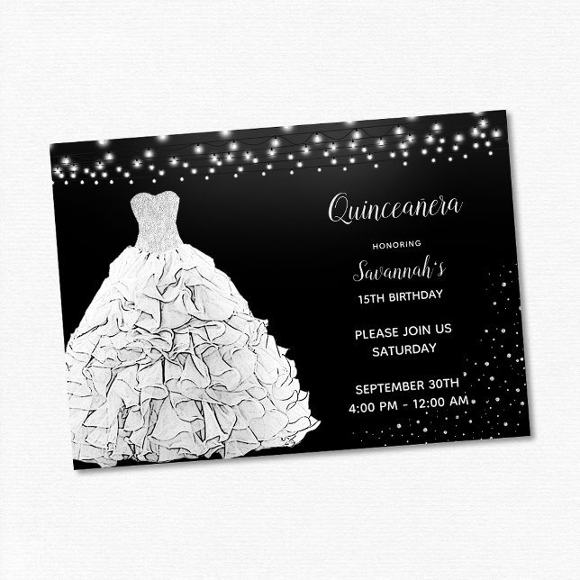 Invitación Black Quinceanera Princess White Gown Luces (Subido por el creador)
