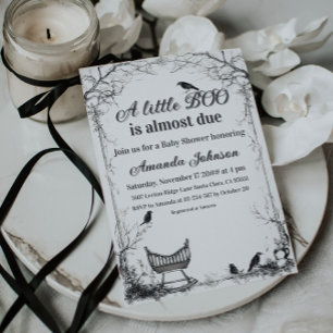 Invitación Black Raven Halloween Little Boo Baby Shower
