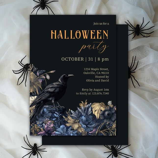 Invitación Black Raven y la fiesta de Halloween floral oscura (Subido por el creador)