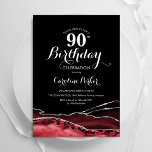 Invitación Black Red Agate 90th Birthday<br><div class="desc">Invitación a la fiesta de cumpleaños 90 de negro, blanco rojo y plata. Elegante diseño moderno con fondo geodésico de mármol agate acuarela, letra falsa purpurina plateada y tipografía. La carta de invitación de moda es perfecta para una elegante celebración del cumpleaños de las mujeres. Invitaciones Zazzle impresas o una...</div>