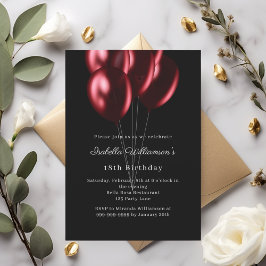 Invitación Black red balloons birthday 