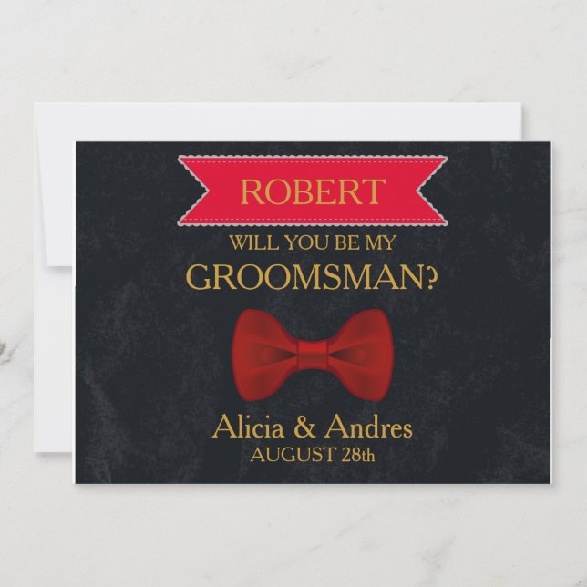 Invitación Black & Red Bow ¿Serás mi Groomsman? (Anverso)