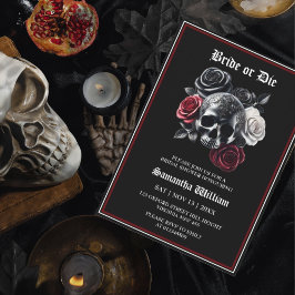 Invitación Black Red Floral Skull Halloween Bridal Shower