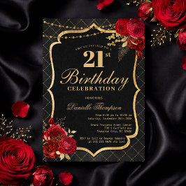 Invitación Black, Red & Gold 21st Birthday Invitation