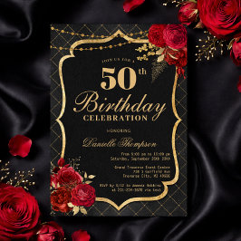 Invitación Black, Red & Gold 50th Birthday Invitation