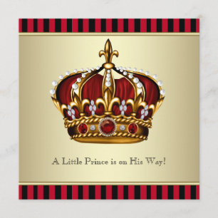Invitación Black Red Gold Crown Little Prince Boy Baby Shower