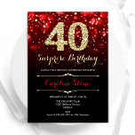 Invitación Black Red Gold Surprise 40 cumpleaños<br><div class="desc">Sorpresa 40.ª invitación a la fiesta de cumpleaños. Elegante diseño negro rojo con falso oro purpurina. Cuenta con diamantes elegantes, luces de bokeh y fuente de guiones. Invitación de cumpleaños de hombres o mujeres. Perfecto para una elegante fiesta de cumpleaños. Personaliza con tus propios detalles. Mándame un mensaje si necesitas...</div>