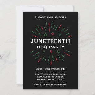 Invitación Black Red Green Fireworks Fiesta de BBQ