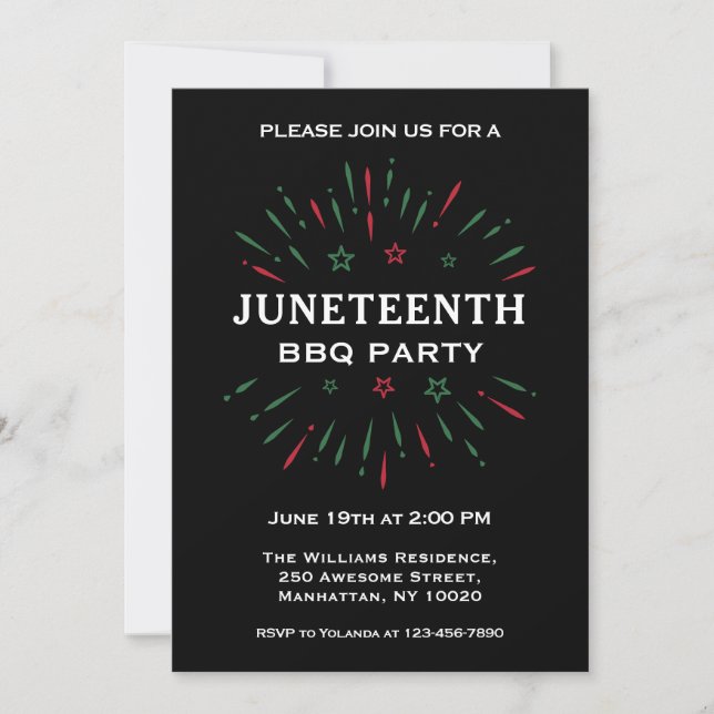 Invitación Black Red Green Fireworks Fiesta de BBQ (Anverso)
