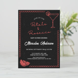 Invitación Black & Red Petals y Prosecco Baby Shower