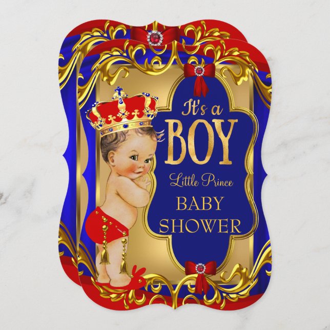 Invitación Black Red Royal Prince Baby Shower (Anverso / Reverso)