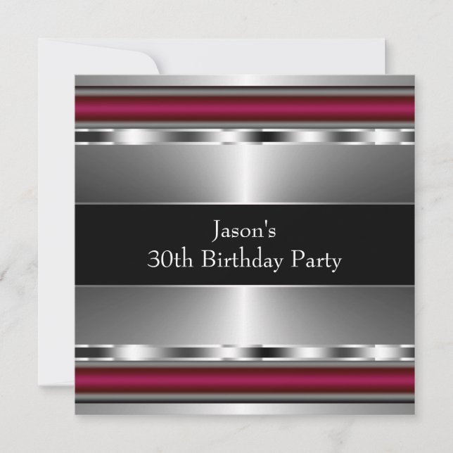 Invitación Black Red Silver Mans 30th Birthday Fiesta (Anverso)