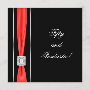 Invitación Black Red Womans Classy 50th Birthday Party