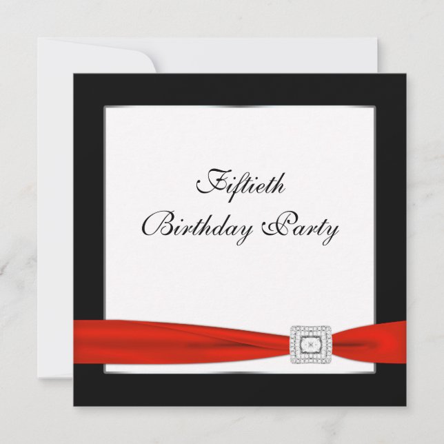 Invitación Black Red Womans Fiesta de cumpleaños número 50 (Anverso)