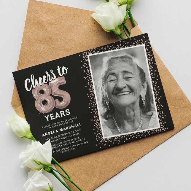 Invitación Black Rose Gold Cheers a 85 Años (Subido por el creador)