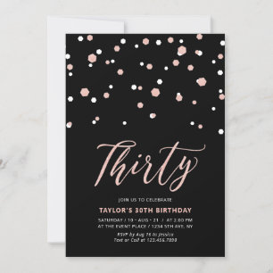 Invitación Black Rose Gold Cumpleaños Treinta 30 Fiesta Senci