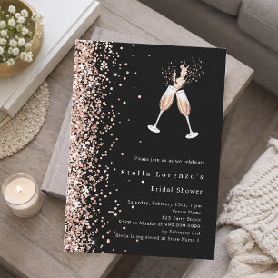 Invitación Black rose gold glitter cheers party Bridal Shower