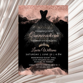 Invitación Black & Rose Gold Princess Dress Quinceañera