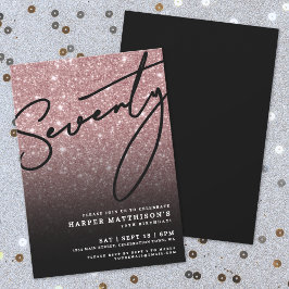 Invitación Black Rose Gold Seventy 70th Birthday