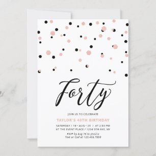Invitación Black Rose Gold Simple Forty Cumpleaños 40 Cumplea