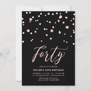Invitación Black Rose Gold Simple Forty Cumpleaños 40 Invitac