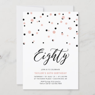 Invitación Black Rose Gold Simple Ochenta 80 Cumpleaños