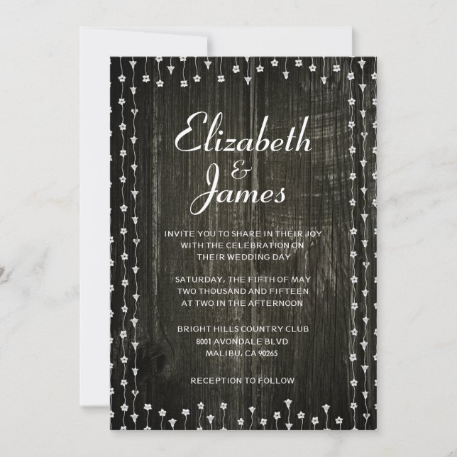 Invitación Black Rustic Country Barn Wood Wedding Invitations (Anverso)