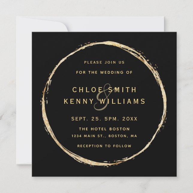 Invitación Black Rustic Gold Circle Ampersand Boda Square (Anverso)