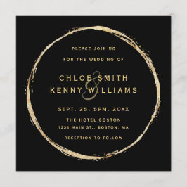 Invitación Black Rustic Gold Circle Ampersand Boda Square