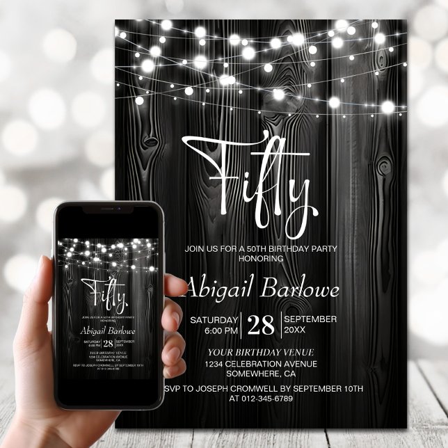 Invitación Black Rustic Wood 50 cumpleaños (Subido por el creador)