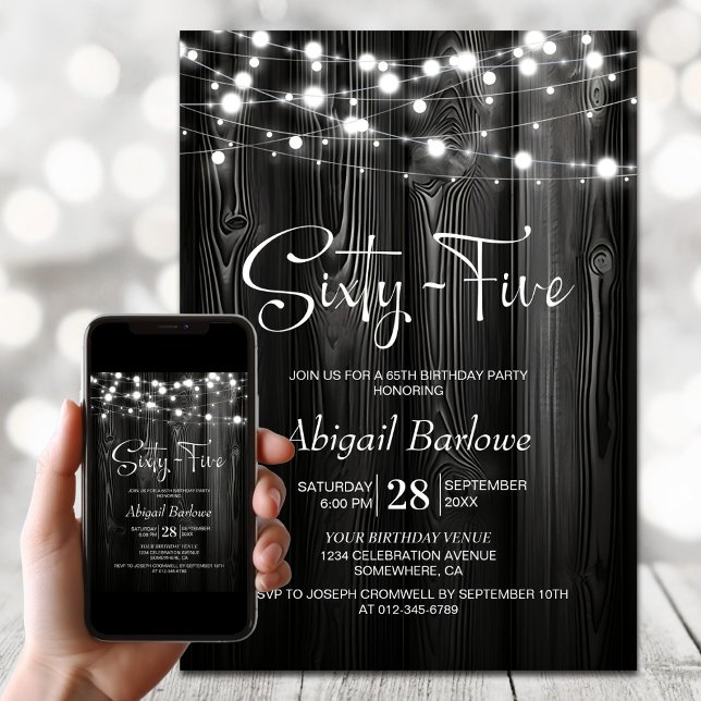 Invitación Black Rustic Wood 65th Birthday Party (Subido por el creador)